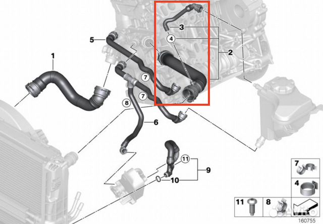 Патрубок охлаждения BMW 1 E81/E82/E87/E88 рест. 20