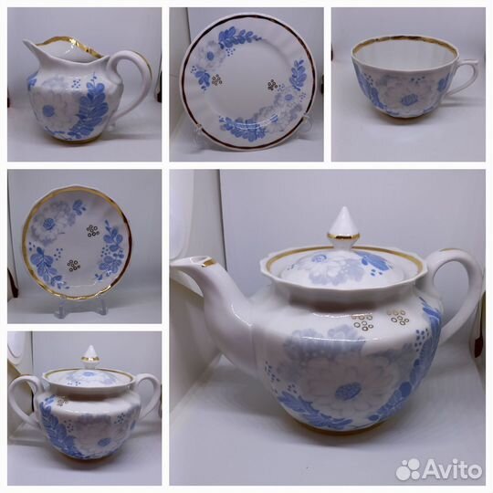 Предметы сервиза Вербилки Голубые цветы (чашек нет