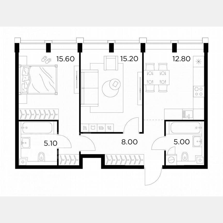 2-к. квартира, 61 м², 4/35 эт.