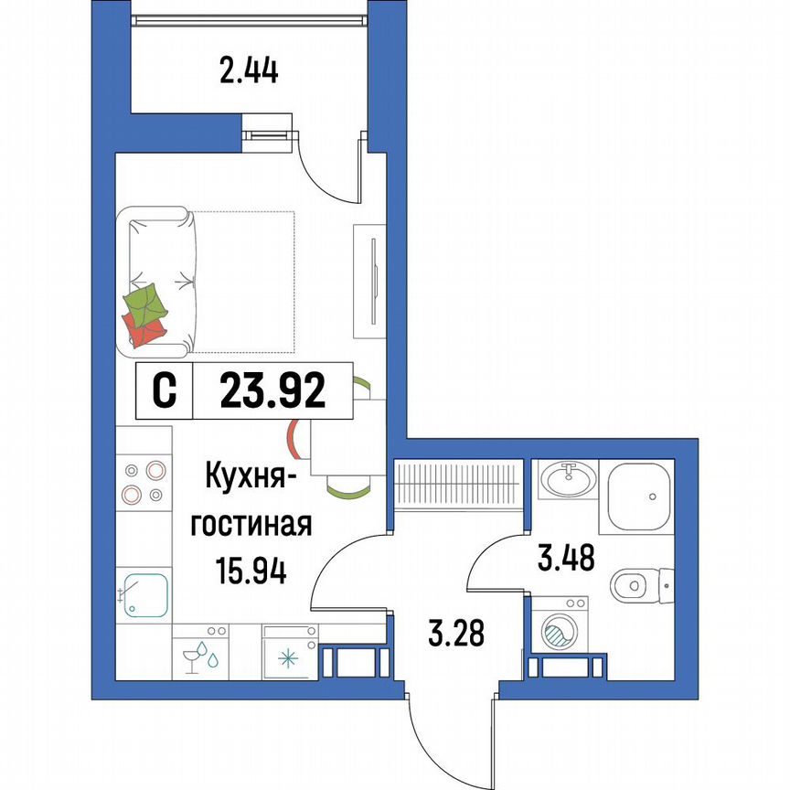 Квартира-студия, 23,9 м², 6/16 эт.
