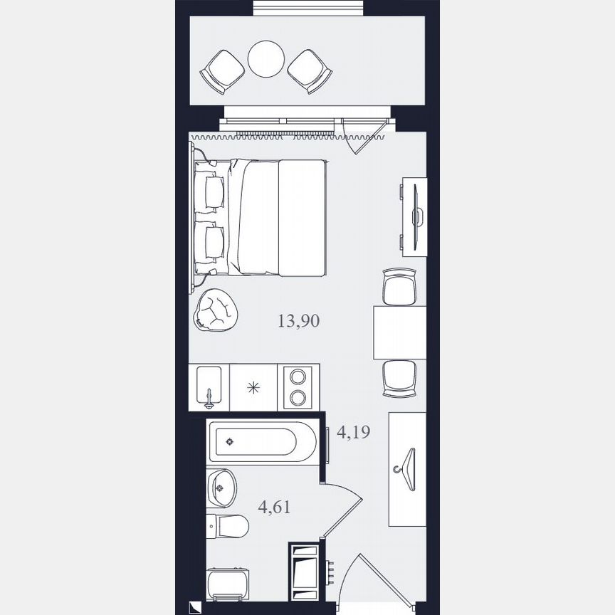 Апартаменты-студия, 22,7 м², 22/24 эт.