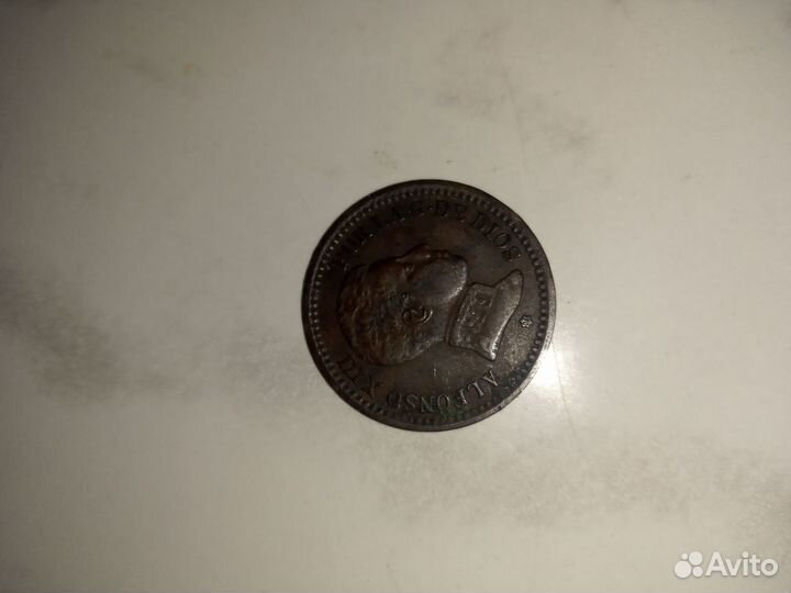 Монета Испании 1905 года. 2 сентима. Медь