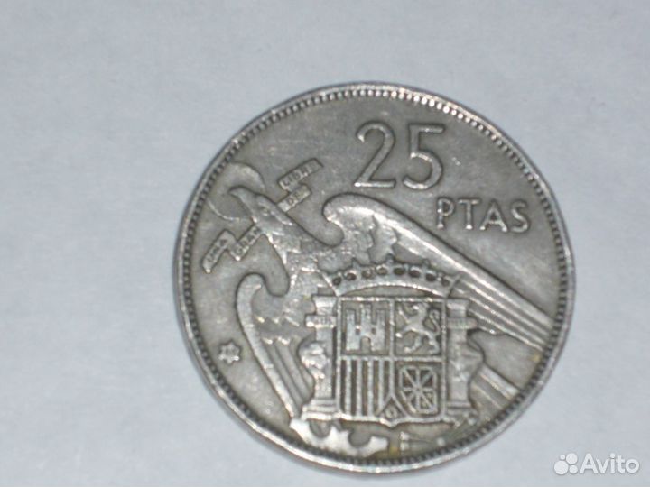 Монета 25 песет 1957г