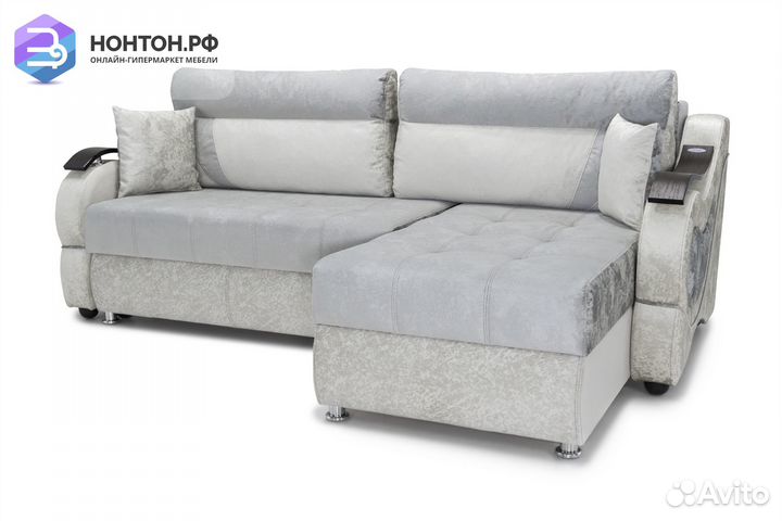 Диван угловой тик-так Дублин светло-серый