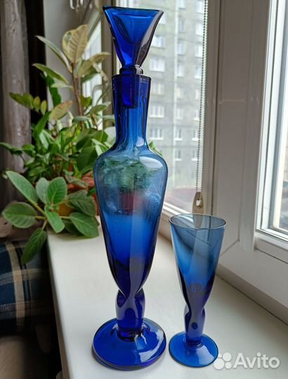 Графин и бокал синее стекло дхз СССР