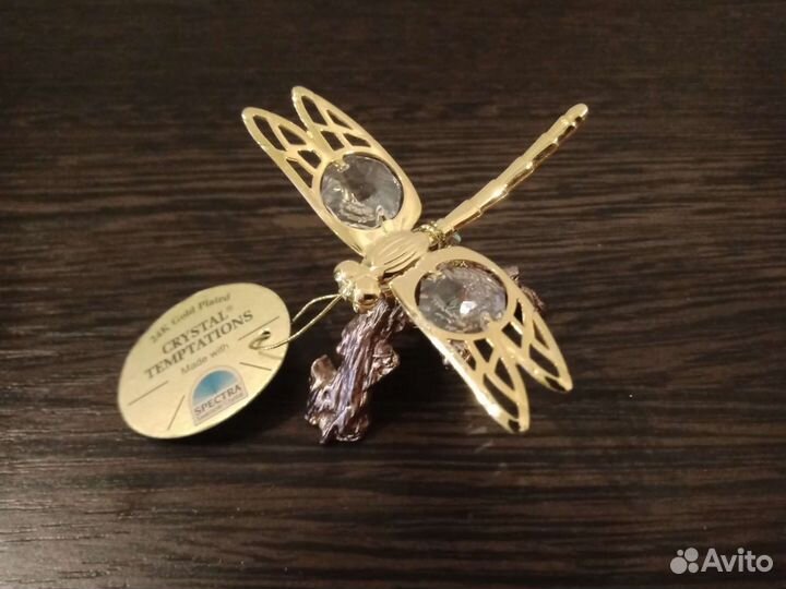 Стрекоза позолоченная с хрусталиками Swarovski