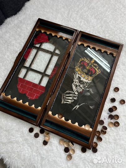 Нарды резные ручной работы со стеклом 