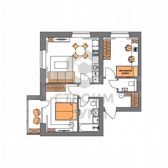 2-к. квартира, 61,1 м², 4/9 эт.