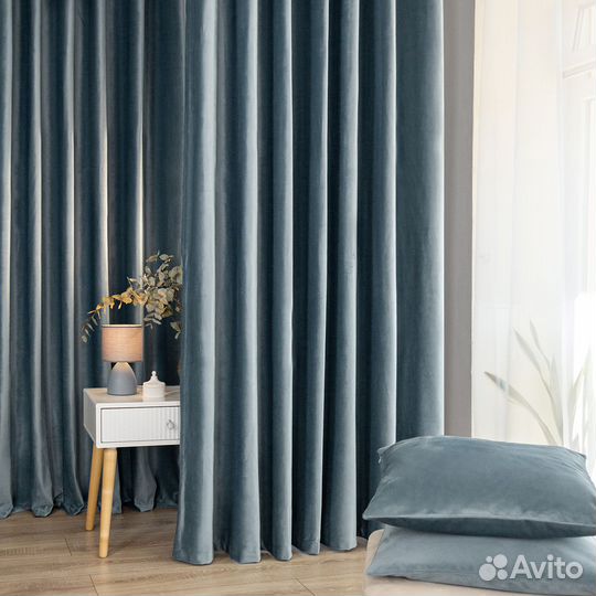 Шторы бархат Беллиссимо серо-голубой