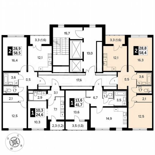 2-к. квартира, 58,4 м², 8/24 эт.