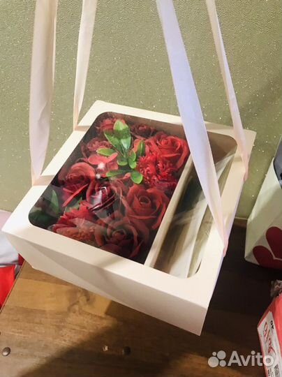 Набор в коробочке из мыльных роз с конвертом