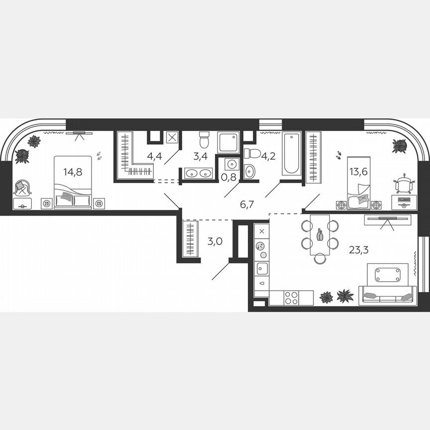 2-к. квартира, 74,4 м², 8/10 эт.
