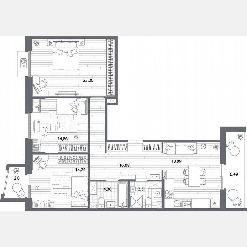 3-к. квартира, 99 м², 5/13 эт.