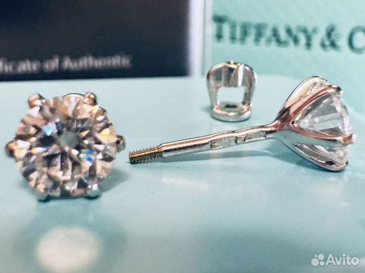 Серьги золото белое Муассанит 585 бриллиант 1.2 ct