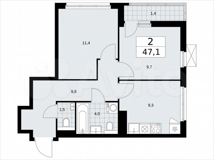 2-к. квартира, 47,1 м², 13/17 эт.