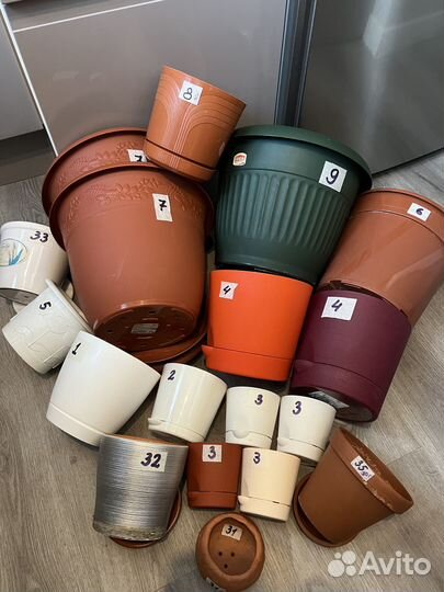 Цветочные горшки, пластик+керамика