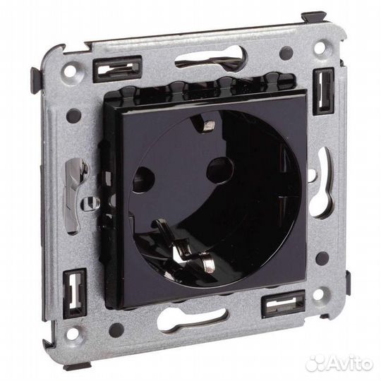 Розетка 1-м сп 2мод. Avanti «Черный квадрат» 16А IP20 2P+E защ. шторки черн. DKC 4402003