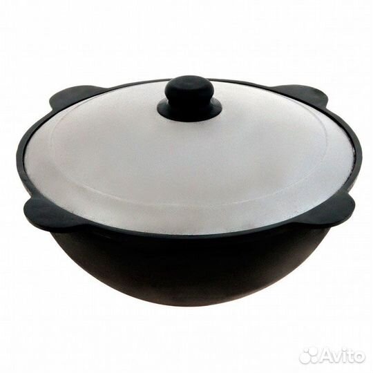 Узбекский чугунный казан 4.5 л плоское дно с крышк