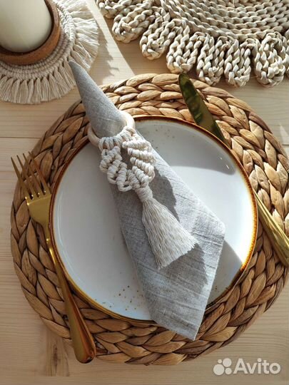 Набор салфетки и кольца макраме, 4 шт