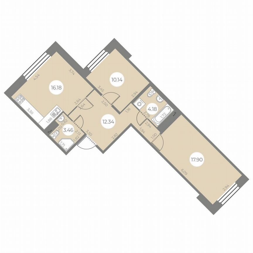 2-к. квартира, 64 м², 2/20 эт.