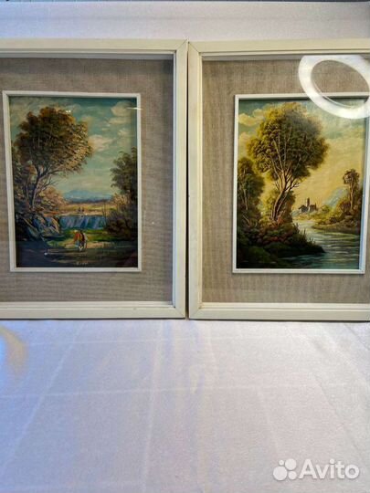 Парные картины маслом на меди, винтаж Италия