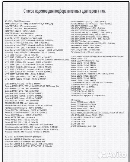 Антенна TS9 для 4G 3G модемов 2дБ