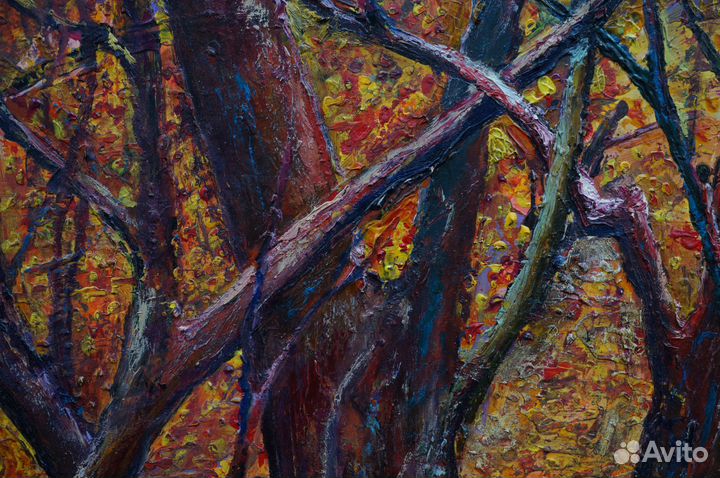 Золотой лес, картина маслом в раме, 53х62