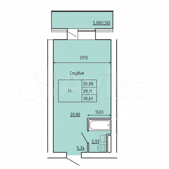 1-к. квартира, 30,6 м², 3/9 эт.