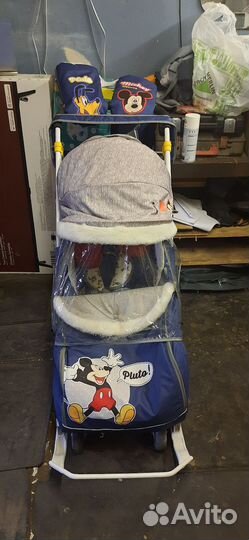 Детские прогулочные зимние санки-коляска