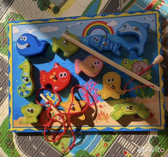 Игрушка сортер деревянный рыбалка шнуровка
