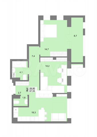 2-к. квартира, 65,2 м², 10/31 эт.