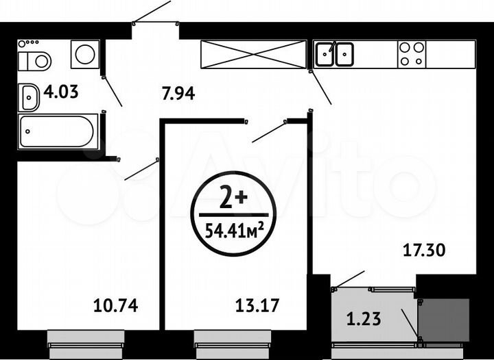 2-к. квартира, 54,4 м², 4/6 эт.