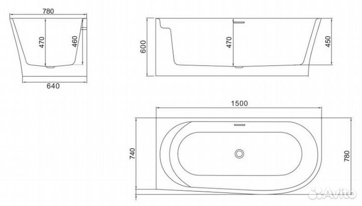 Ванна пристенная BelBagno BB410 150x78 см