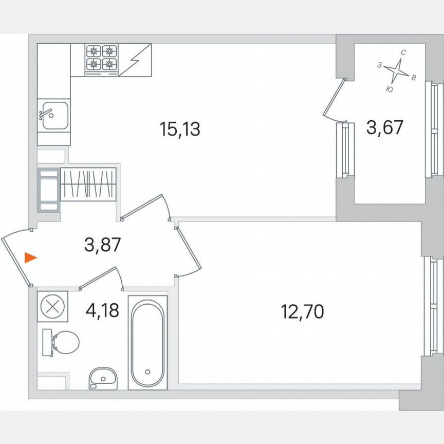 1-к. квартира, 37,7 м², 3/4 эт.