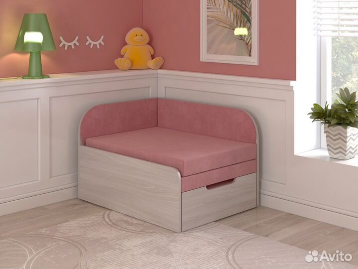 Кровать-диван Розовый с ящиком для белья