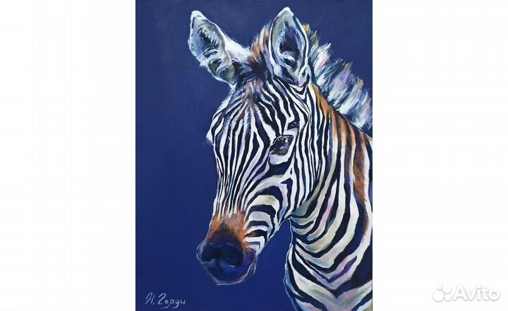 Картина Зебра холст на картоне акрил 30 х 40 см