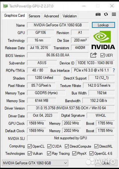 Видеокарта gtx 1060 6gb
