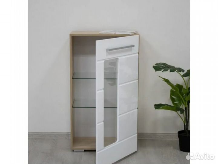 Шкаф 0,6м (Витрина) Глянец Белый/Венге Милан шк17