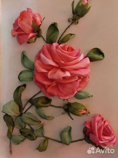 Роза. Вышивка лентами