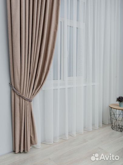 Готовый тюль на ленте канвас белый, кремовый