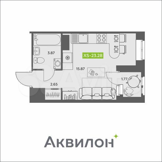 Квартира-студия, 23,3 м², 9/16 эт.