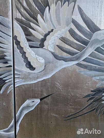 Панно картина сусальные листы триптих журавли
