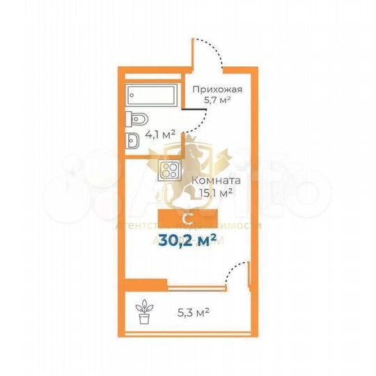 Квартира-студия, 29,8 м², 12/15 эт.