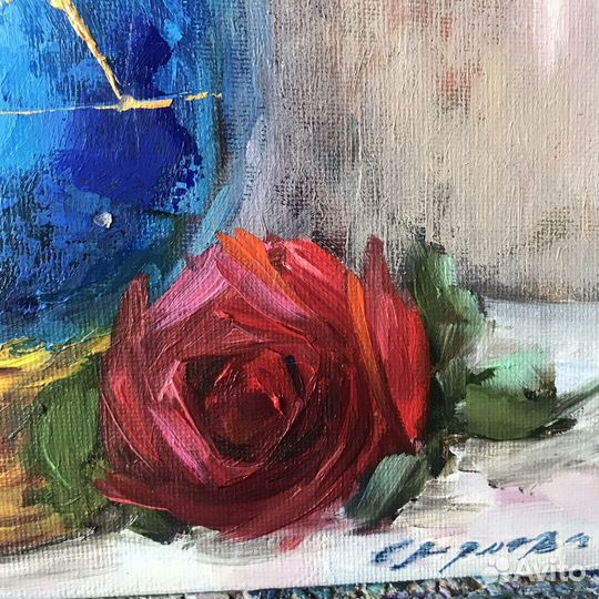 Картина маслом Букет бордовых роз
