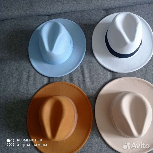 Шляпа голубая, белая, бежевая, коричневая