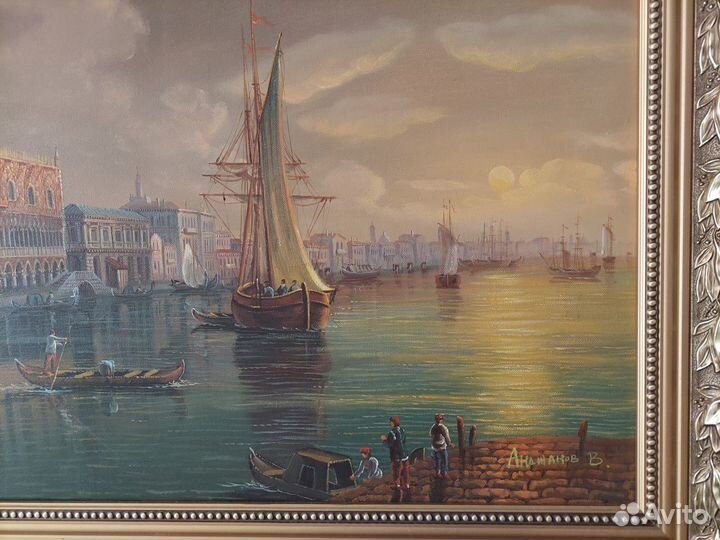 Картина в раме. Море, корабли, Венеция