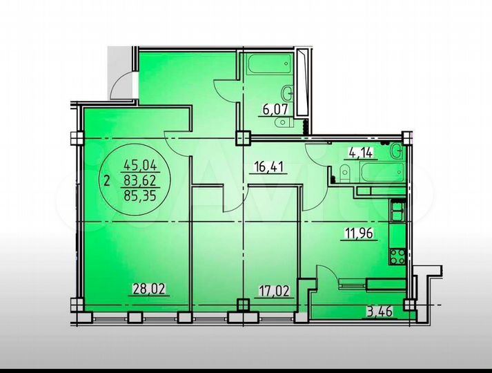 2-к. квартира, 84,4 м², 10/17 эт.