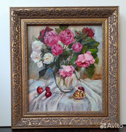 Картина натюрморт Колокольчики, Хризантемы