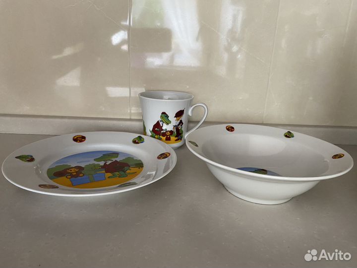 Набор детской посуды тарелки и чашка - Чебурашка