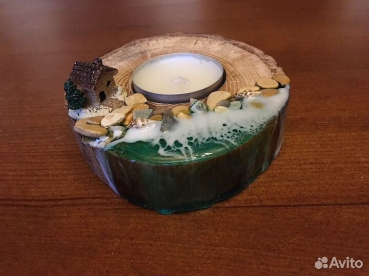 Подсвечник дерево.Эпоксидная смола. Подарок. Свеча
